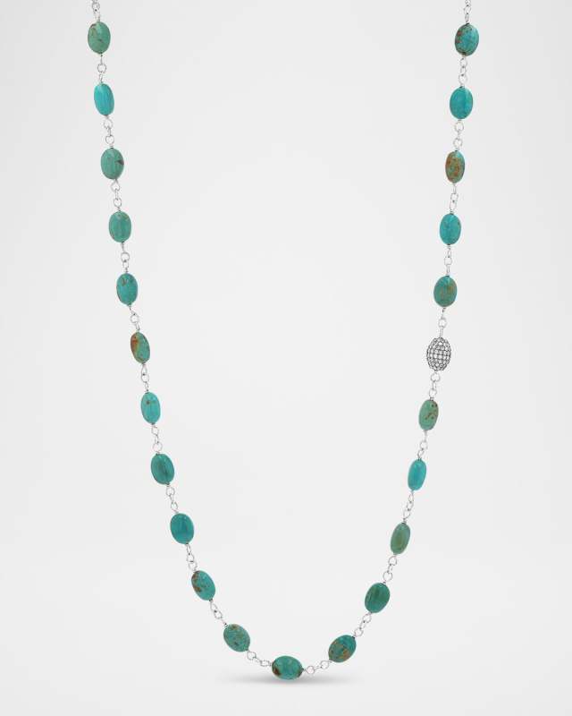 Turquoise Nugget Wire Wrap Necklace with Pave Diamonds